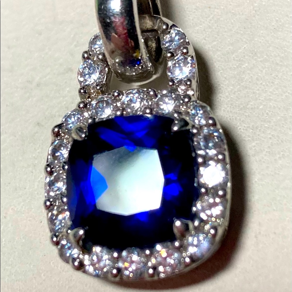 Blue and silver pendant with clear crystal…#786